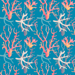 Cartoon seamless pattern of cute marine animals, sea life