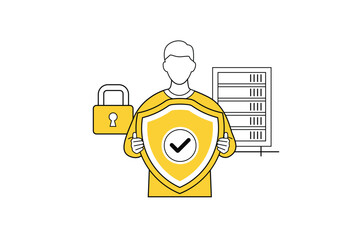 Data security protection concept with shield and lock flat minimal vector illustration