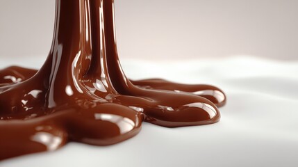 Flowing Chocolate Sauce on Smooth White Surface