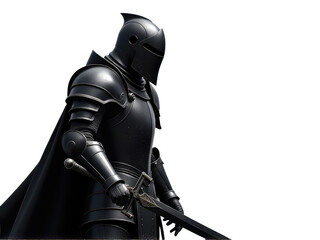 A medieval-style warrior holds a sword and wears armor, suitable for historical or fantasy illustrations.transparent background
