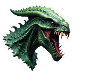 Obraz premium Close-up shot of a green dragon's face with its mouth open, perfect for fantasy and mythology-inspired designs.transparent background