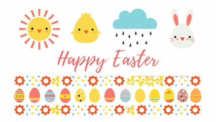 Fototapeta premium Colorful Easter celebration with cute cartoon characters and eggs