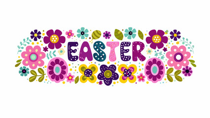 Vibrant Easter celebration with colorful flowers and leaves