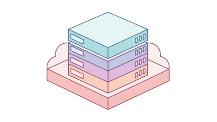 Minimalist Isometric Illustration of a Data Storage Server Rack System in Soft Pastel Colors