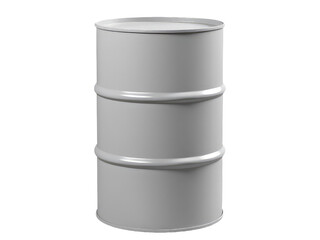 A metal barrel with a lid sits on a plain white surface.transparent background