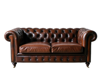 A single shot of a brown leather couch sitting on top of a white floor, great for home decor and furniture photography.transparent background