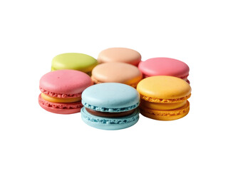 A colorful arrangement of macarons piled high.transparent background