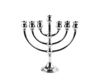 A silver menorah with five lit candles, symbolizing the Jewish holiday of Hanukkah.transparent background