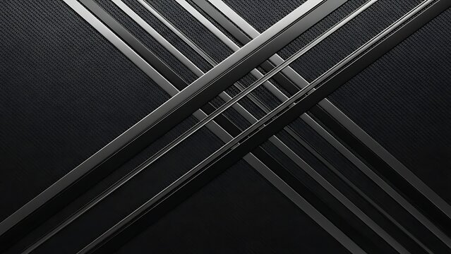 Intersecting metallic silver bars against a dark textured background creating a geometric
