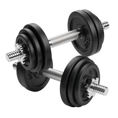 Naklejka premium Adjustable dumbbell set with multiple weight plates for weightlifting and strength training workouts transparent background