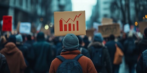 Protester showing growing graph during demonstration