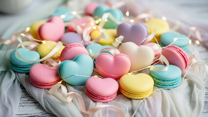 Obraz premium Colorful Heart Macarons with Soft Romantic Lighting