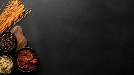 A black background with food items arranged in a diagonal line.