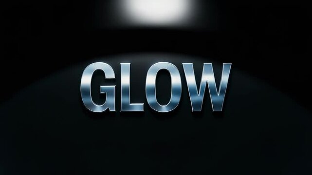 The word GLOW in shiny metallic letters against a dark background.