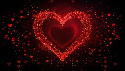 Sparkling Red Heart Shape with Bokeh Hearts on Dark Background.