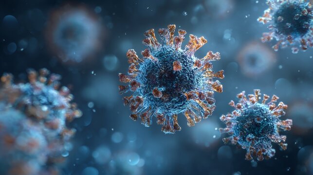 blue background, illustration of hantaviruses 3d