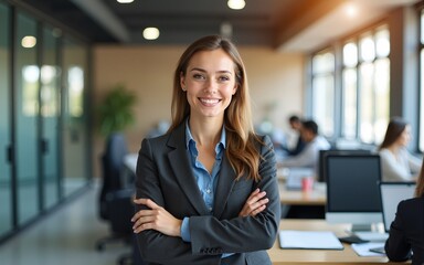 Business, crossed arms and portrait of happy woman in office with confidence, company pride and growth. Call center, telemarketing and person in workplace with smile for online sales consultant