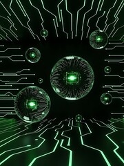 Futuristic Circuitry with Glowing Orbs and Neon Lines in a High-Tech Environment from a Top-Down Viewpoint