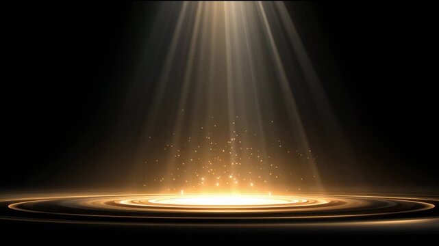 Light Beams Shine From Above Creating a Glowing Circle on a Dark Background During an Artistic Display of Illumination
