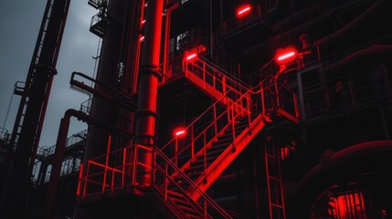 Red Staircase in Industrial Building
