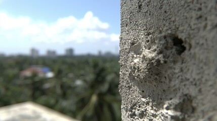 A concrete wall with a rough texture and a hole in it.