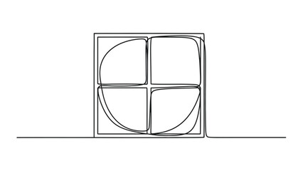 Minimalist Line Art Illustration of a Four-Compartment Cube with Rounded Edges in a Continuous