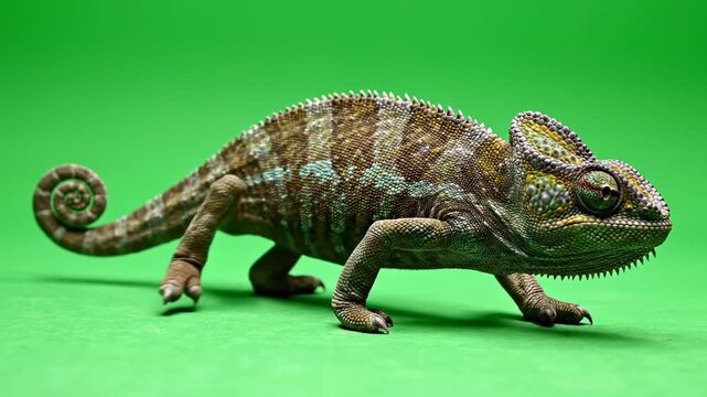 Captivating chameleon: Detailed view of a colorful reptile, showcasing scale textures and vibrant
