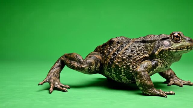 Animated American Toad Leaps Across Green Screen - Amphibian Movement Sequence Detailed Footage