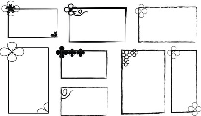 Set of hand drawn decorative border frames with floral elements and doodle sketch line art for greeting cards © Hasan