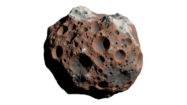 Detailed asteroid surface with craters isolated PNG, rocky celestial body on transparent background for space exploration and science projects