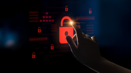 Digital security concept illustrating a cybersecurity breach, with a red unlocked padlock indicating data exposure among secure systems, emphasizing system vulnerability and risk Latch