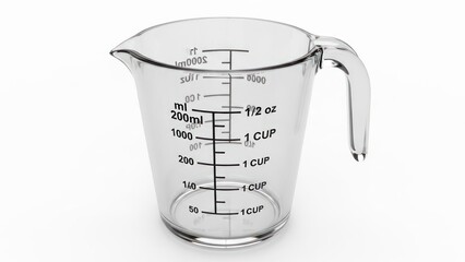 Clear measuring cup with handle isolated on white background