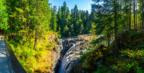 Englishman river falls plunging into lush gorge on vancouver island