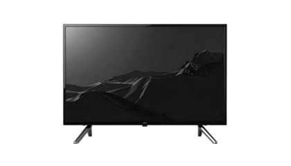 Sleek dark screen displaying a grayscale mountain scene against a plain black backdrop