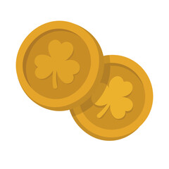 Two gold coins with shamrock symbols, Saint Patrick Irish vector clipart illustration.