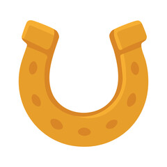 Golden horseshoe lucky symbol for Saint Patrick celebration, simple Irish vector clipart illustration.