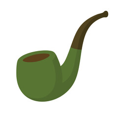 Green Irish smoking pipe with curved stem, Saint Patrick festive flat vector illustration.