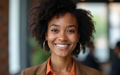 Business, happy and portrait with black woman in office for start of corporate or professional career. Confident, creative and mission with smile of employee at design agency workplace in Nigeria