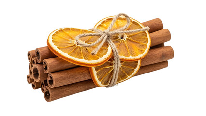 Cinnamon sticks tied with twine and dried orange slices
