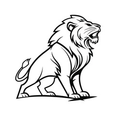 Fototapeta premium Black and White Outline of a Roaring Lion Sitting Profile animal wild