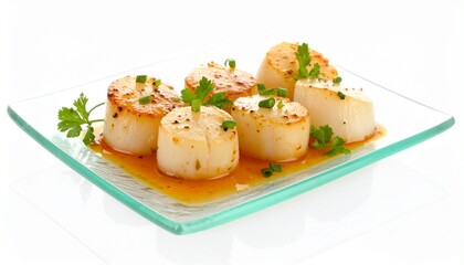 ホタテのソテー,ガラスの皿