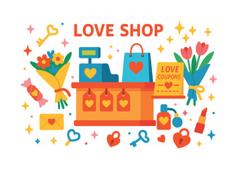 Shopping silhouette icon set. featuring bag, flower, perfume, lipstick, coupon, and envelope symbols