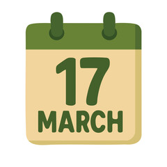 Calendar page showing seventeenth of March Saint Patrick holiday date vector clipart.