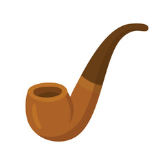 Curved wooden tobacco pipe in Irish style, Saint Patrick festive flat vector clipart.
