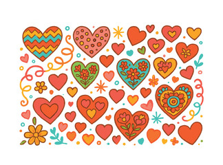 Valentine's day flat icon set. featuring heart, love, romance, floral, pattern, doodle, and colorful symbols