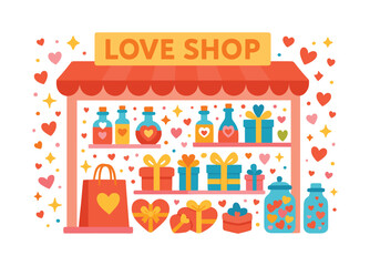 Love and romance flat icon set. featuring gifts, hearts, bottles, and bags with love themes