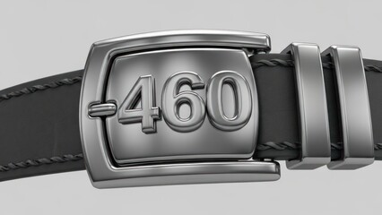 Metallic belt buckle displaying the number 460 against a black belt