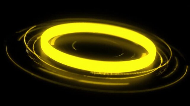 Abstract bright yellow rotating digital torus HUD element
