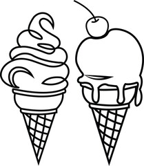  Line art of twin ice cream with abstract swirl scope.