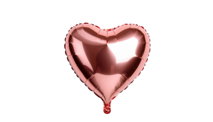 Shiny heart-shaped balloon, featuring a metallic rose-gold color. Isolated on a solid black background. Perfect for Valentine's Day